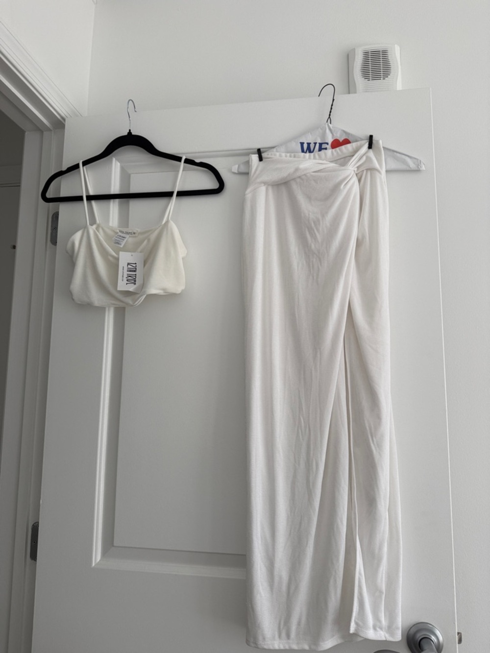 12th Tribe White Satin-Look Bandeau Cami & Wrap Skirt Set